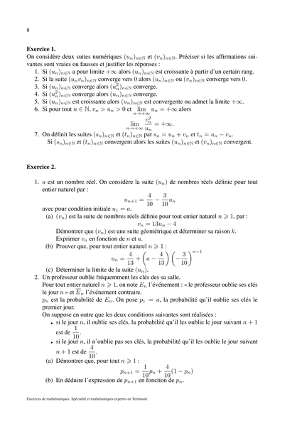 Livre d'exercices mathématiques Terminale, Spécialité et Maths Expertes