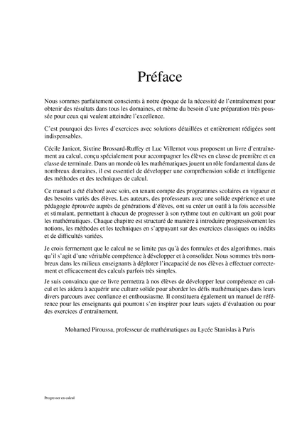 Progresser en calcul - Spécialité Mathématiques