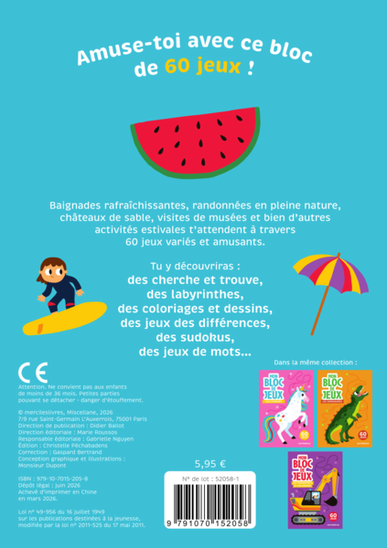 Les vacances - Mon bloc de jeux