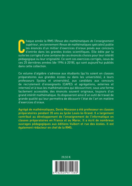 Concours CPGE scientifiques - Oral de mathématiques des grandes écoles - Algèbre vol. 2