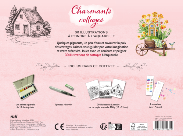 Coffret Aquarelle - Charmants Cottages - 30 illustrations à peindre