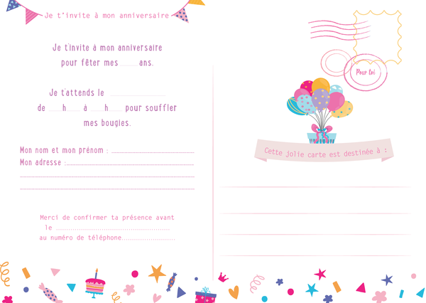 Mes belles cartes à décorer - Je t'invite à mon anniversaire