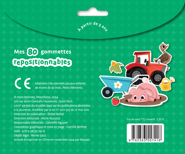 Ma journée à la ferme - Ma pochette de gommettes repositionnables