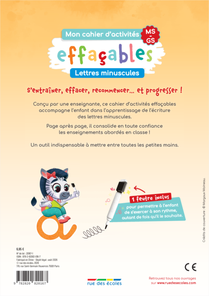 Mon cahier d'activités effaçables - Lettres minuscules MS-GS
