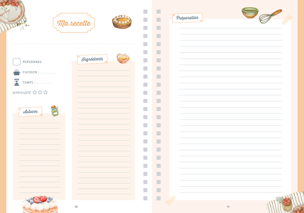 Mon carnet de recettes à remplir - Desserts