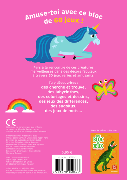 Les licornes - Mon bloc de jeux