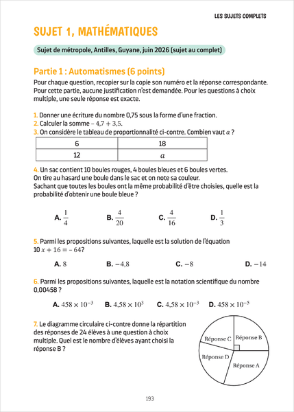 Annales Brevet - Toutes les matières - 3e - 2027