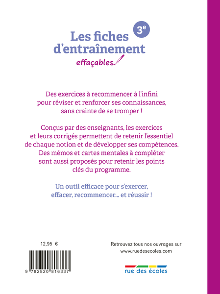 Les fiches d'entraînement effaçables 3e - Brevet
