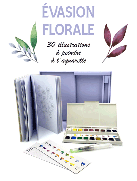 Coffret - Évasion florale - 30 illustrations à peindre à l'aquarelle