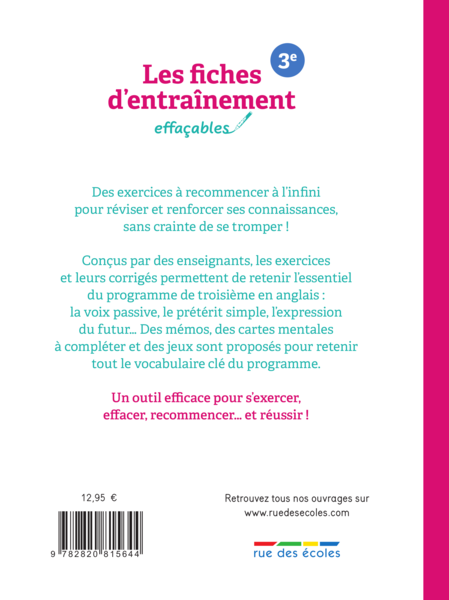 Les fiches d'entraînement effaçables - Anglais - 3e Brevet 