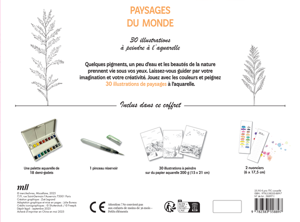 Coffret - Paysages du monde - 30 illustrations à peindre à l'aquarelle