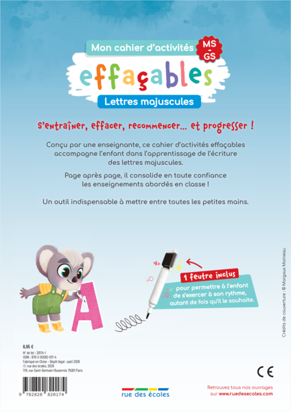 Mon cahier d'activités effaçables - Lettres majuscules MS-GS
