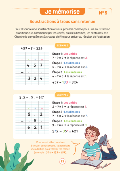 Mes fiches d'entraînement effaçables - Soustractions posées - 7 ans et plus