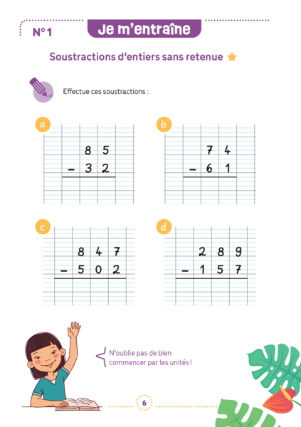 Mes fiches d'entraînement effaçables - Soustractions posées - 7 ans et plus