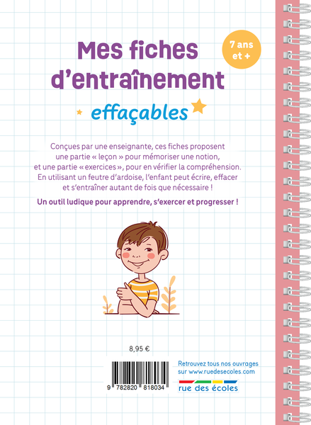 Mes fiches d'entraînement effaçables - Additions posées - 7 ans et plus