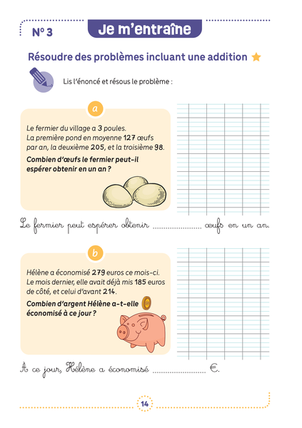 Mes fiches d'entraînement effaçables - Additions posées - 7 ans et plus